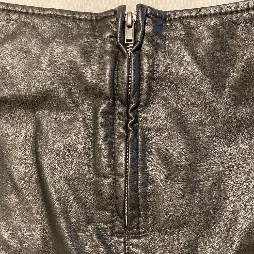 Free People Faux Leather Mini Skirt Zip Size 0 Black Lined Buckle Goth Grunge